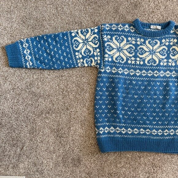 Vintage NORWEGIAN Wool Pullover Blue White Sweater XL - Picture 5 of 11
